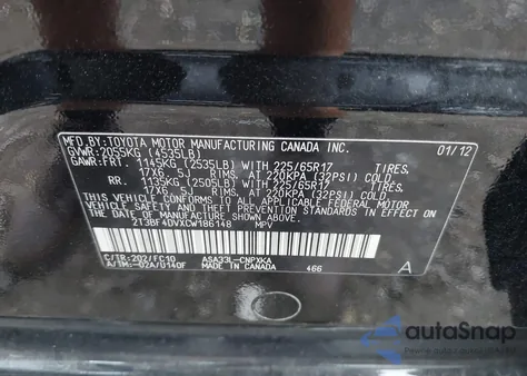 2012 Toyota Rav4 z USA, uszkodzony, nr VIN 2T3BF4DVXCW186148